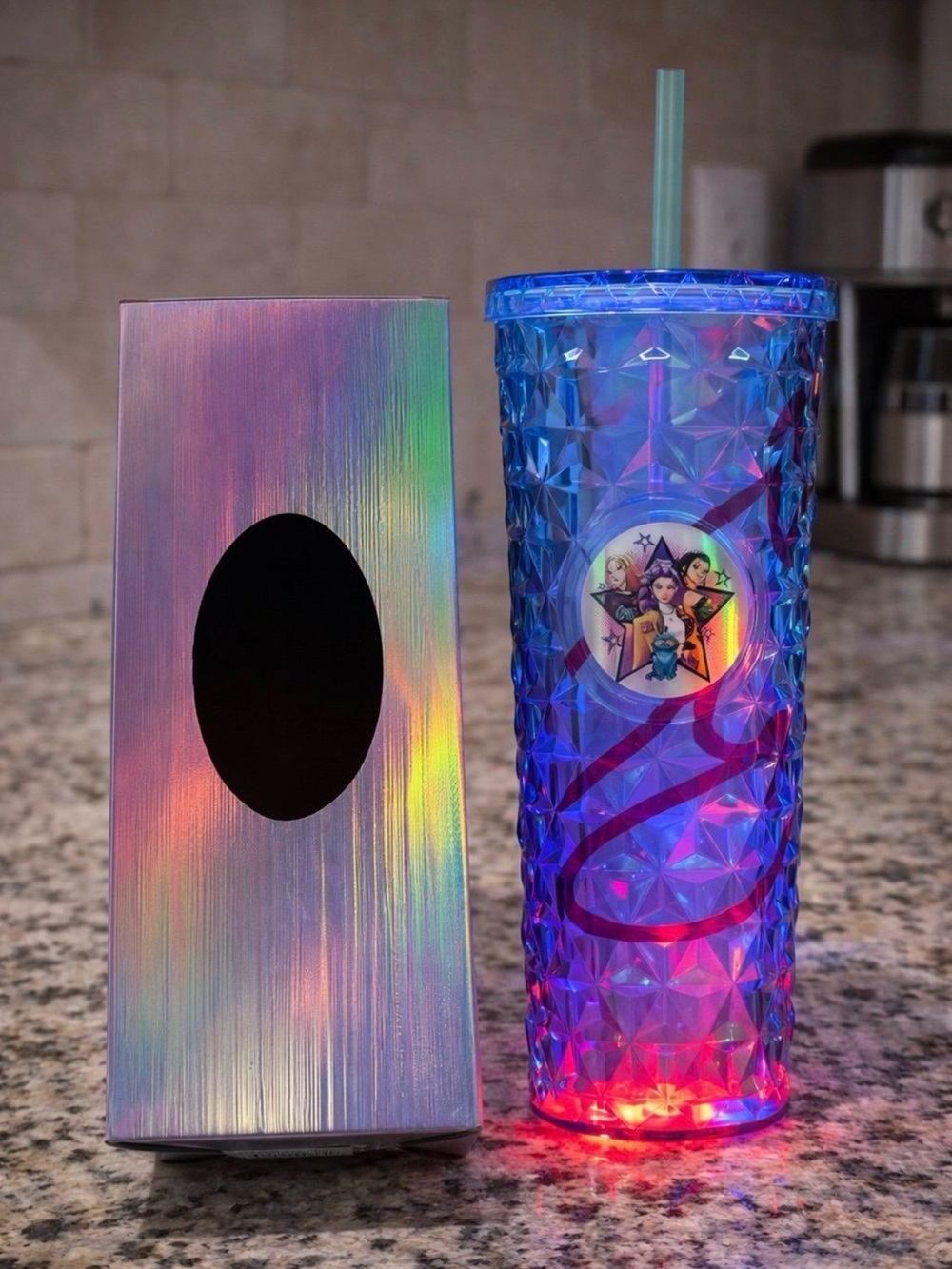 KPOP LED Light Up Tumbler Cup w/ Straw + Holographic Box Set